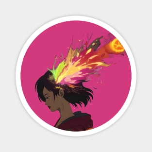 The Art Woman Silhouette with an Explosion of Vibrant Colors Emanating From the Head Area Magnet